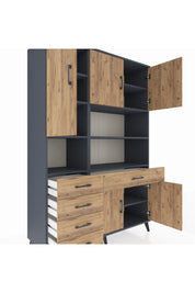 Hyperion Dolap 9 Raflı 5 Çekmeceli 5 Kapaklı 132x44x195 Antrasit-Çam/Çam