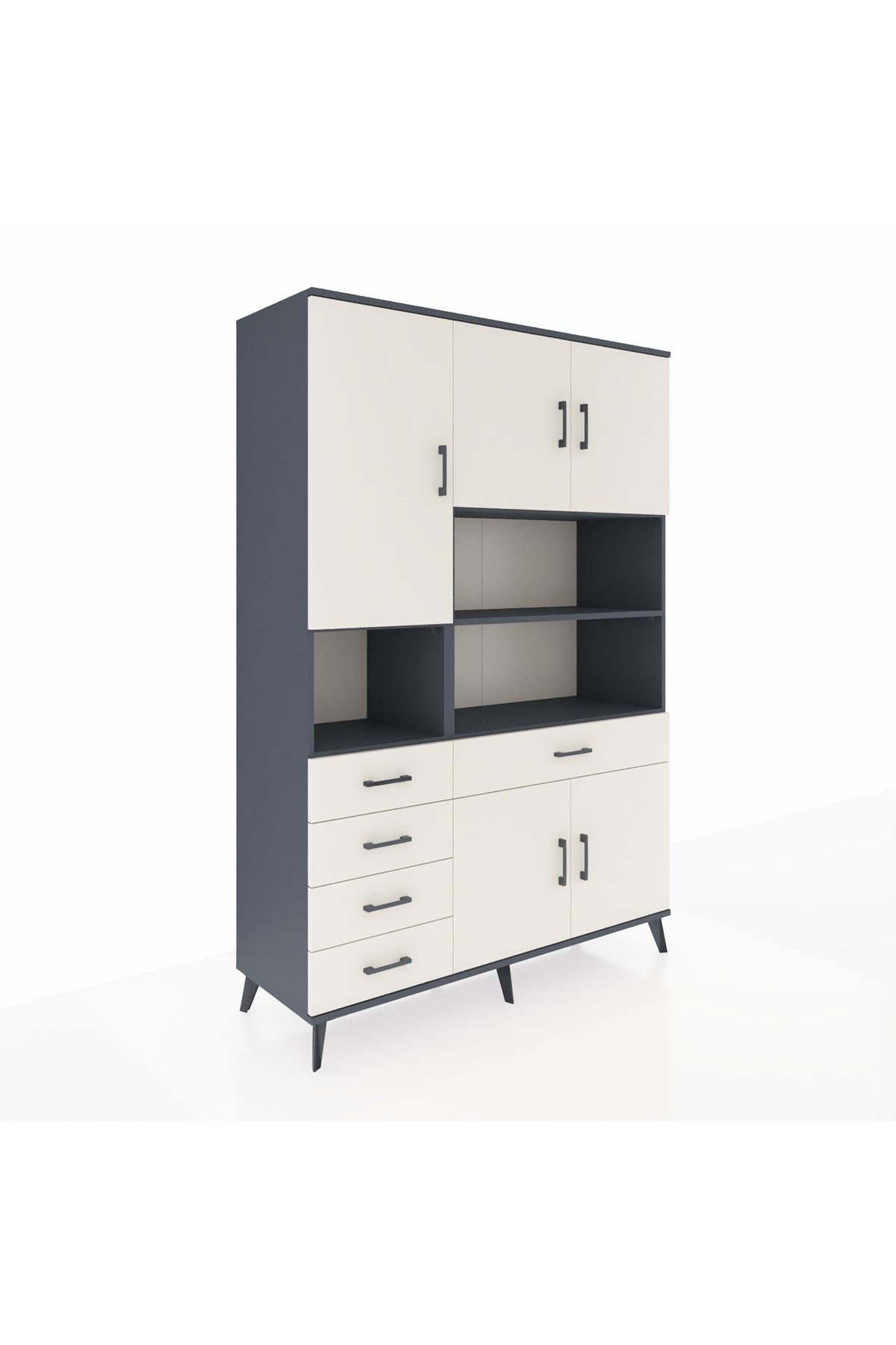 Hyperion Dolap 9 Raflı 5 Çekmeceli 5 Kapaklı 132x44x195 Antrasit-Aytaşı/Aytaşı