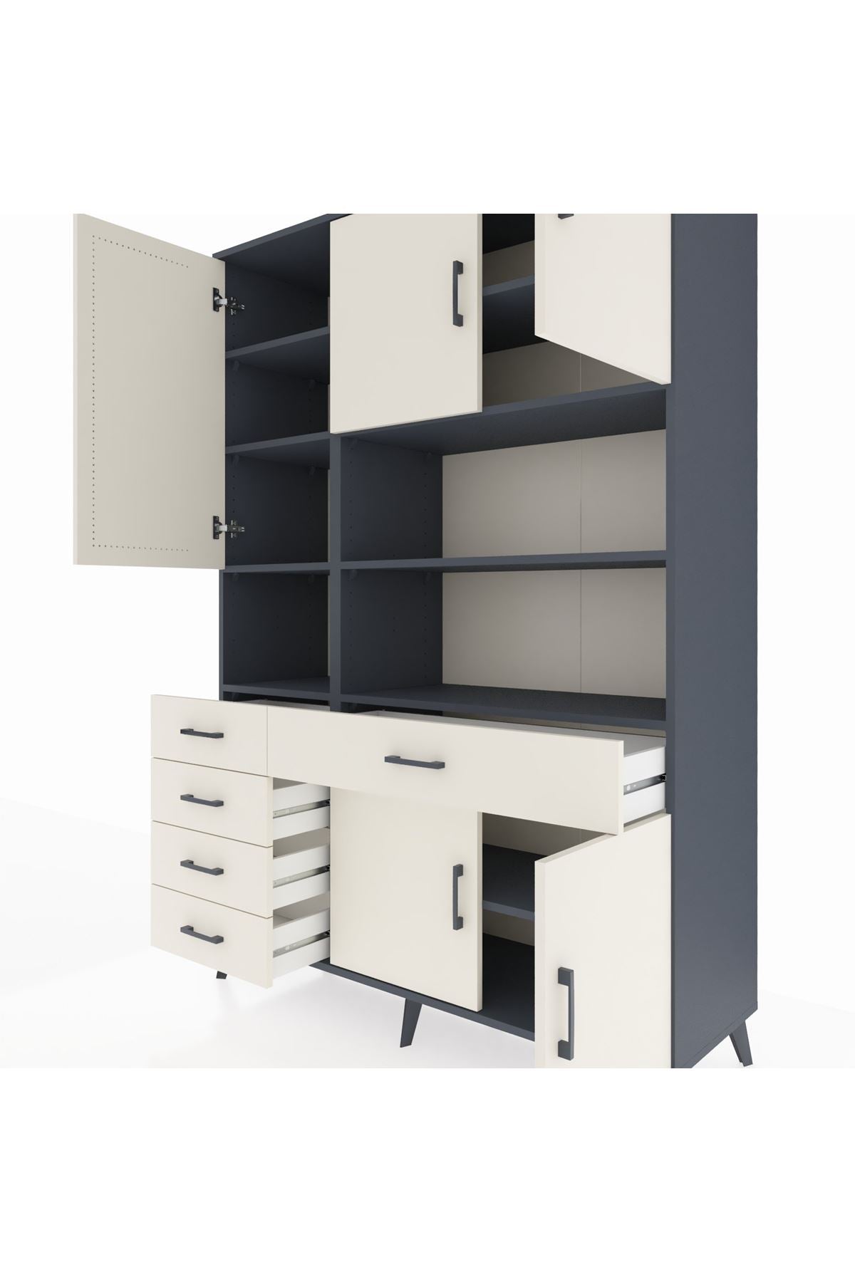 Hyperion Dolap 9 Raflı 5 Çekmeceli 5 Kapaklı 132x44x195 Antrasit-Aytaşı/Aytaşı