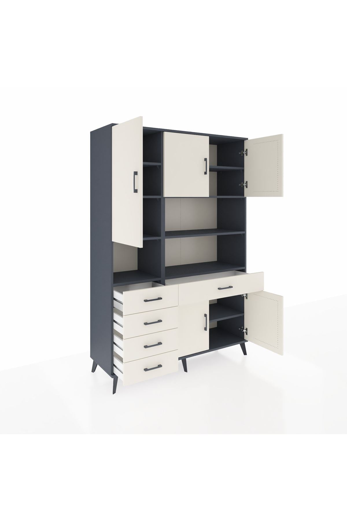 Hyperion Dolap 9 Raflı 5 Çekmeceli 5 Kapaklı 132x44x195 Antrasit-Aytaşı/Aytaşı