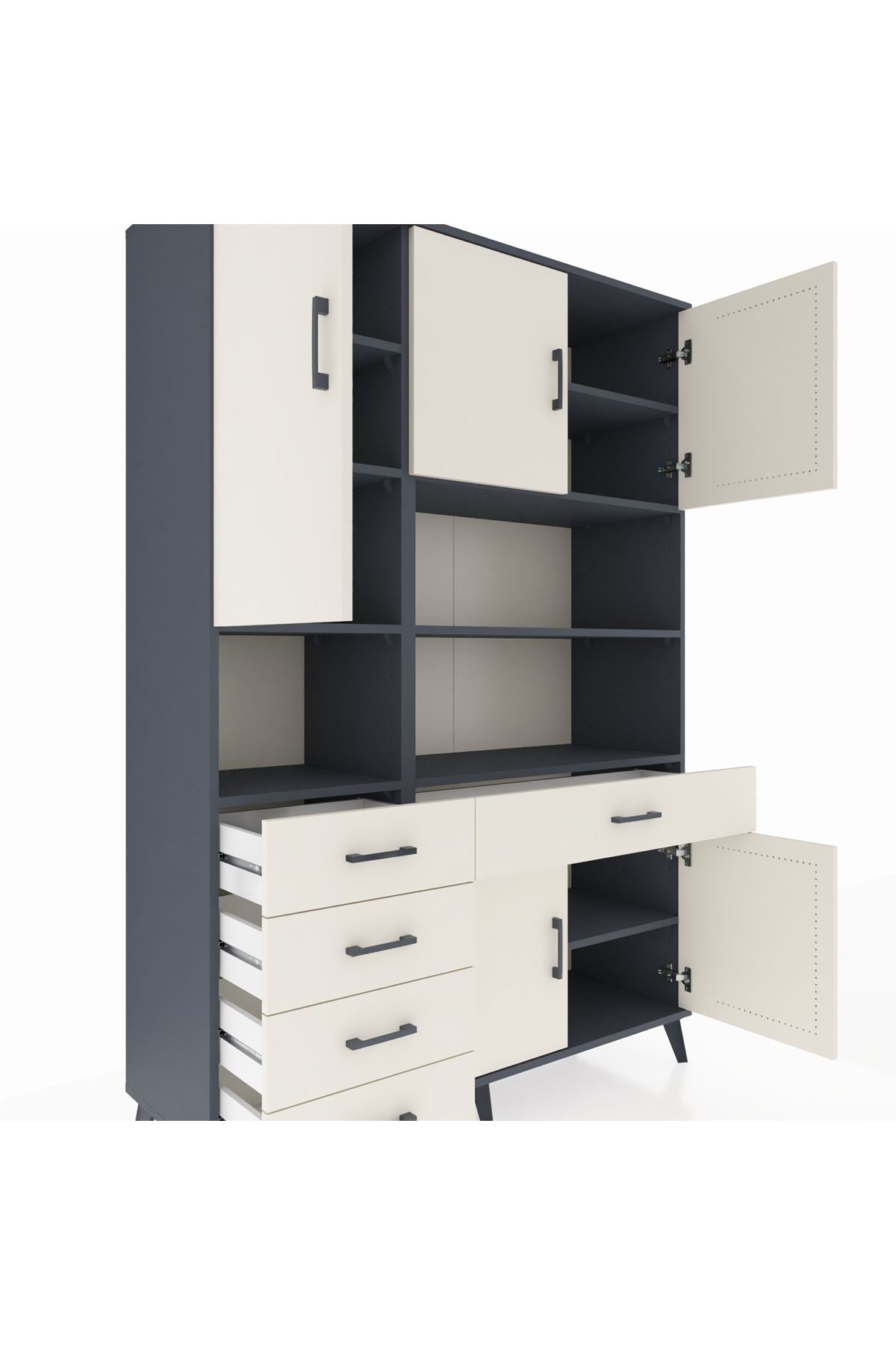 Hyperion Dolap 9 Raflı 5 Çekmeceli 5 Kapaklı 132x44x195 Antrasit-Aytaşı/Aytaşı