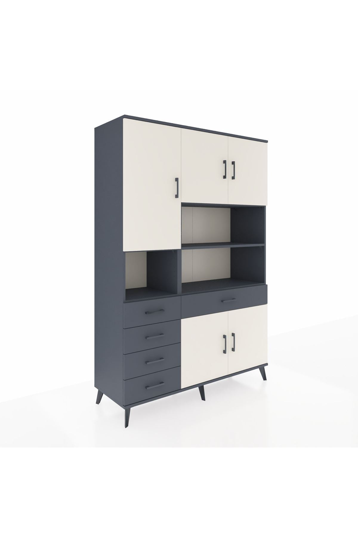 Hyperion Dolap 9 Raflı 5 Çekmeceli 5 Kapaklı 132x44x195 Antrasit-Aytaşı/Antrasit