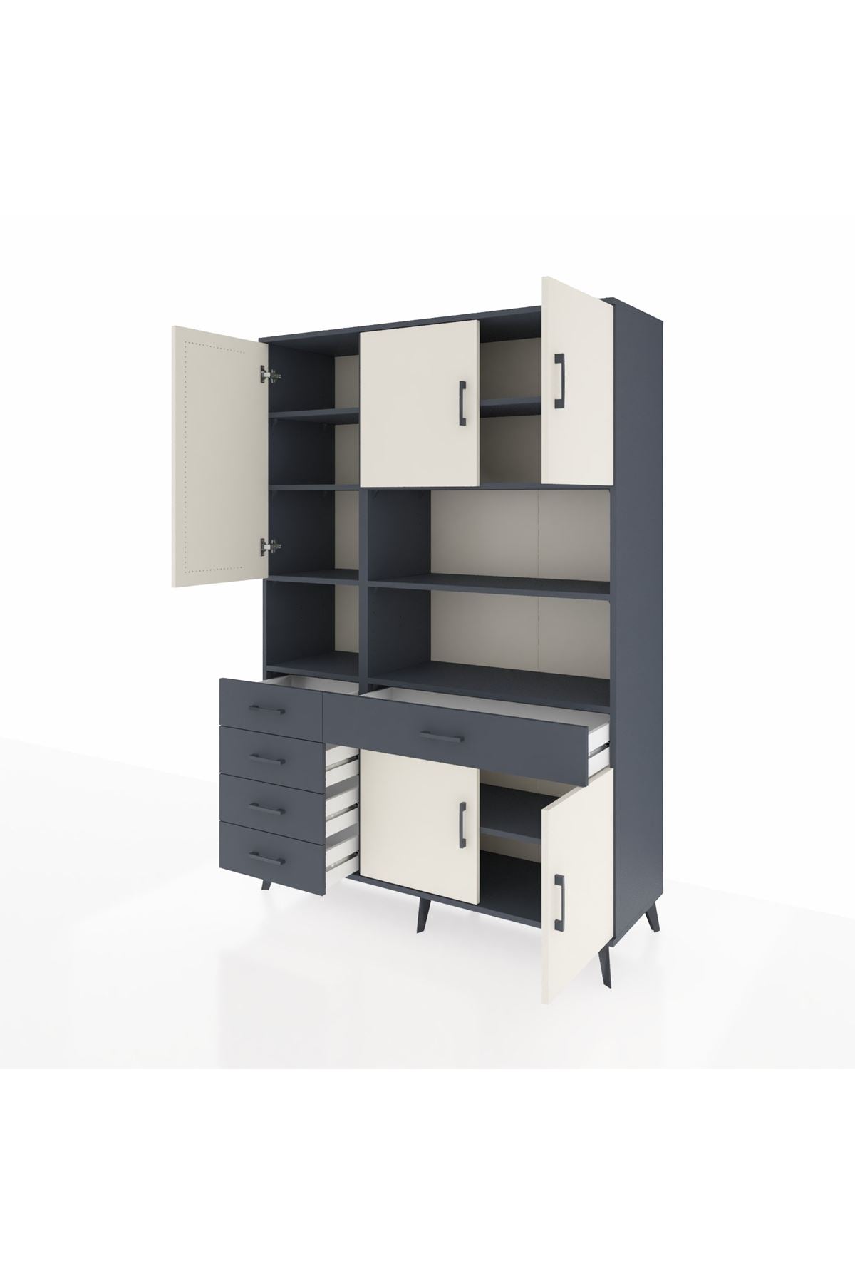 Hyperion Dolap 9 Raflı 5 Çekmeceli 5 Kapaklı 132x44x195 Antrasit-Aytaşı/Antrasit