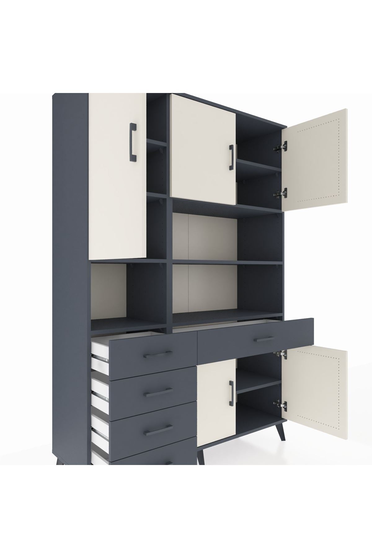Hyperion Dolap 9 Raflı 5 Çekmeceli 5 Kapaklı 132x44x195 Antrasit-Aytaşı/Antrasit