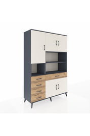 Hyperion Dolap 9 Raflı 5 Çekmeceli 5 Kapaklı 132x44x195 Antrasit-Aytaşı/Çam