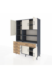 Hyperion Dolap 9 Raflı 5 Çekmeceli 5 Kapaklı 132x44x195 Antrasit-Aytaşı/Çam