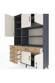 Hyperion Dolap 9 Raflı 5 Çekmeceli 5 Kapaklı 132x44x195 Antrasit-Aytaşı/Çam