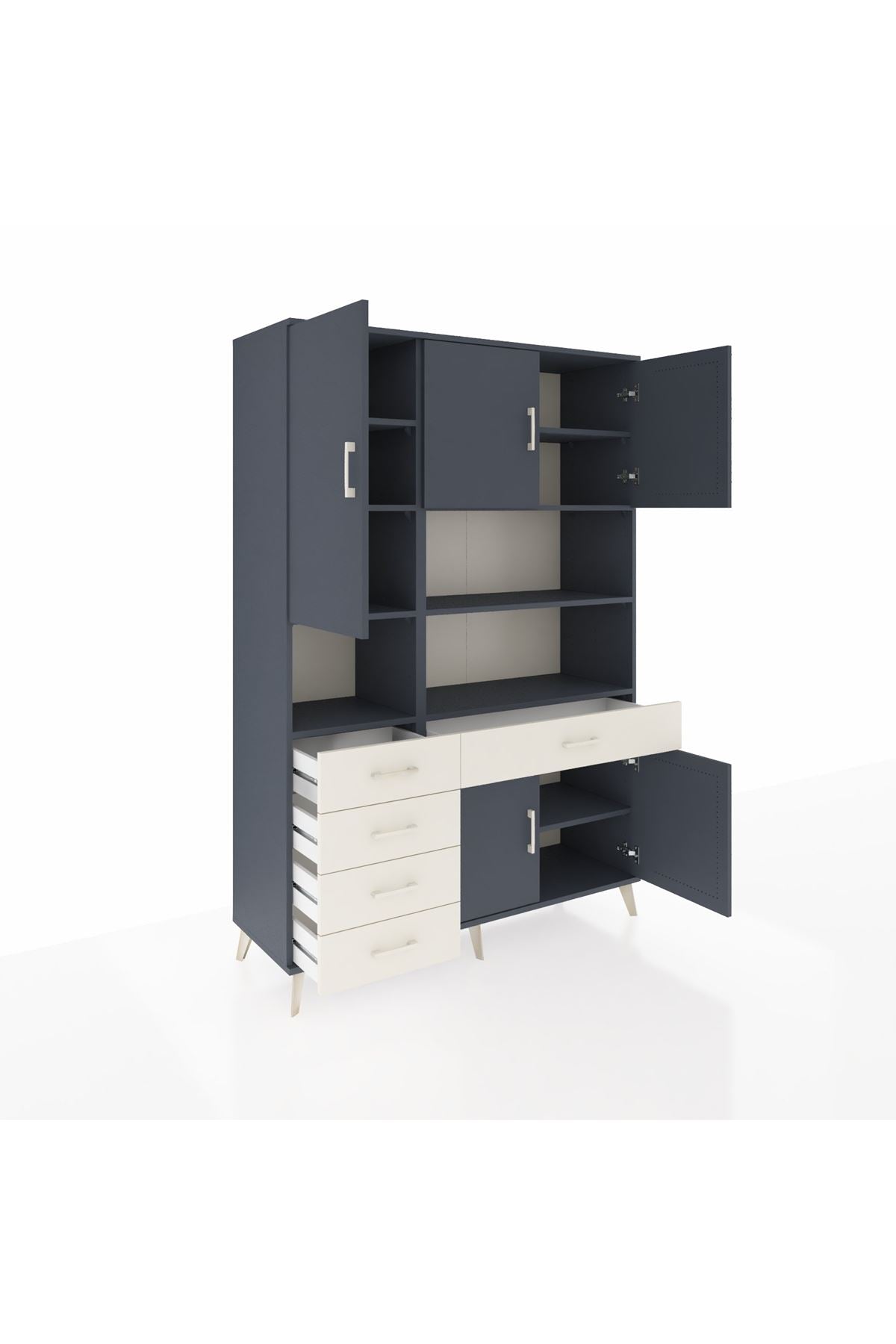 Hyperion Dolap 9 Raflı 5 Çekmeceli 5 Kapaklı 132x44x195 Antrasit-Antrasit/Aytaşı