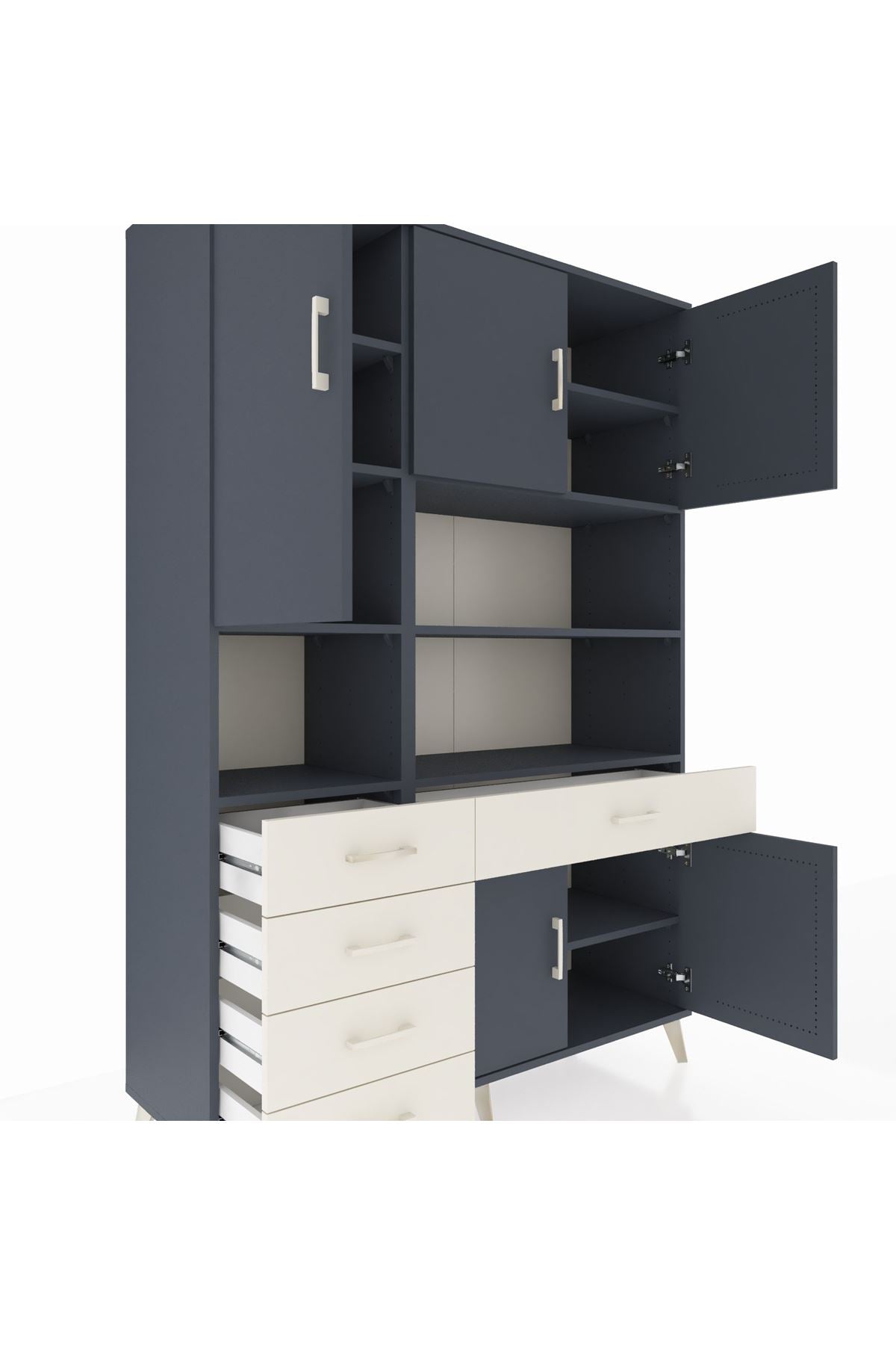 Hyperion Dolap 9 Raflı 5 Çekmeceli 5 Kapaklı 132x44x195 Antrasit-Antrasit/Aytaşı