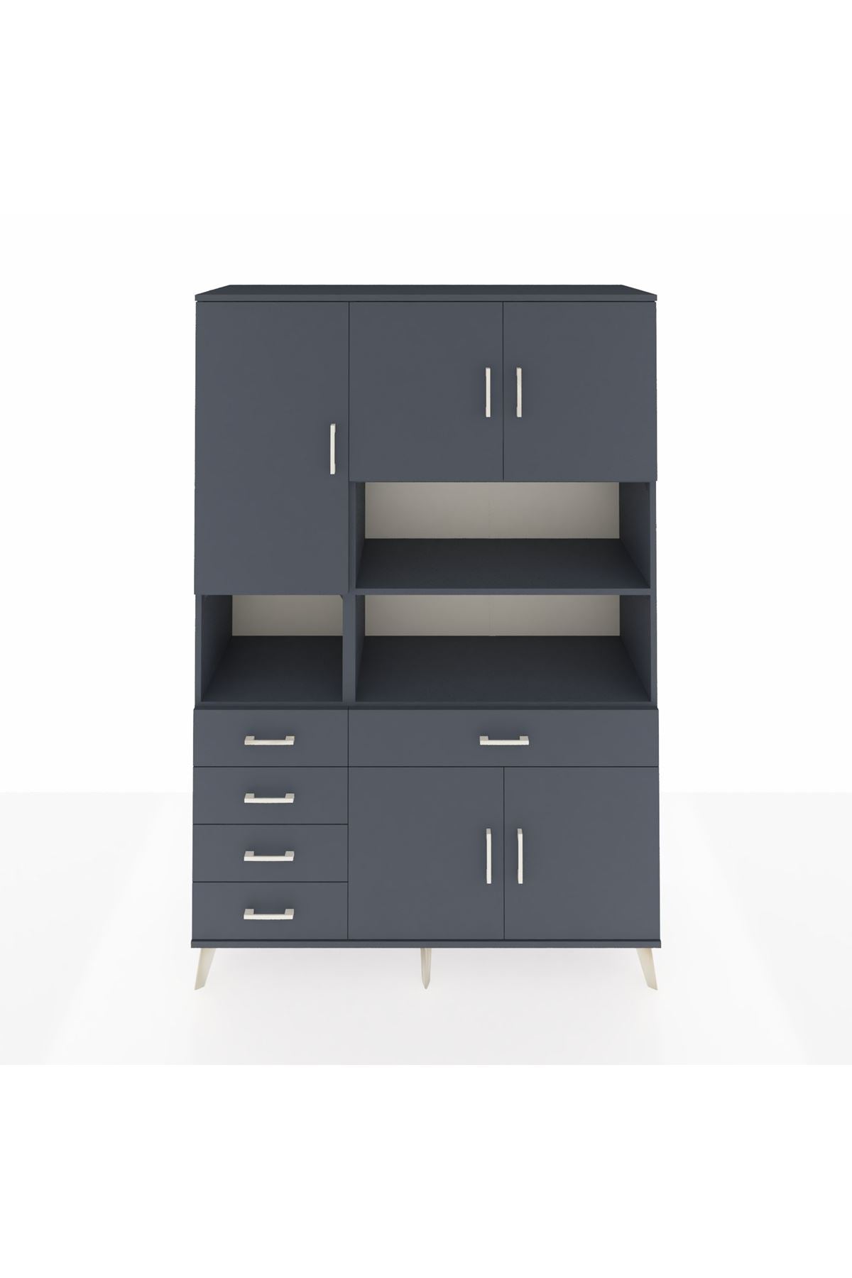 Hyperion Dolap 9 Raflı 5 Çekmeceli 5 Kapaklı 132x44x195 Antrasit-Antrasit/Antrasit