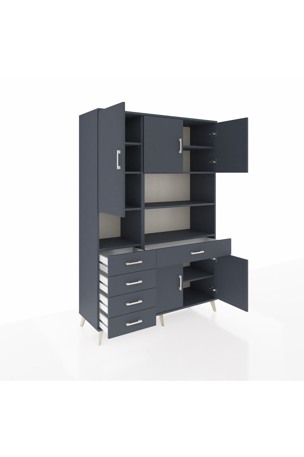 Hyperion Dolap 9 Raflı 5 Çekmeceli 5 Kapaklı 132x44x195 Antrasit-Antrasit/Antrasit