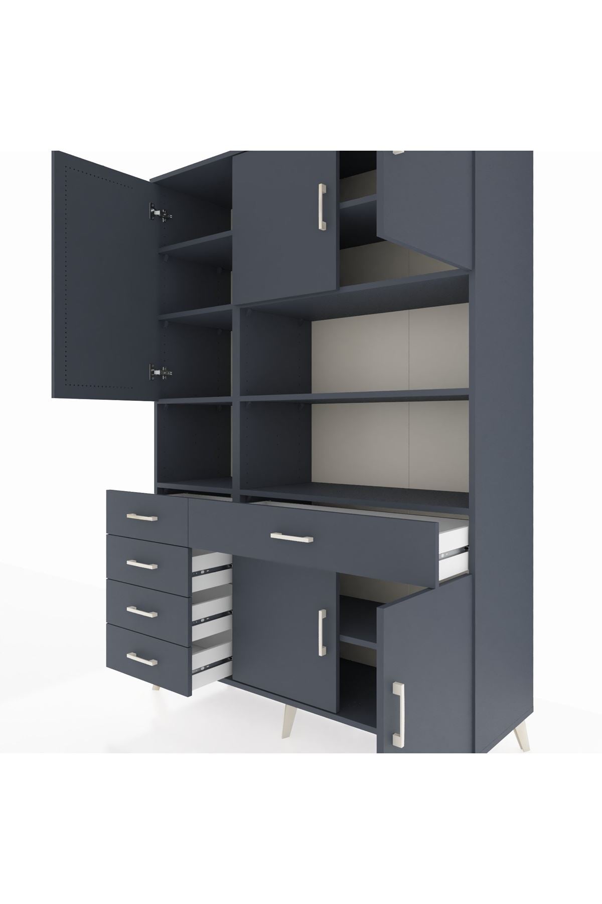 Hyperion Dolap 9 Raflı 5 Çekmeceli 5 Kapaklı 132x44x195 Antrasit-Antrasit/Antrasit