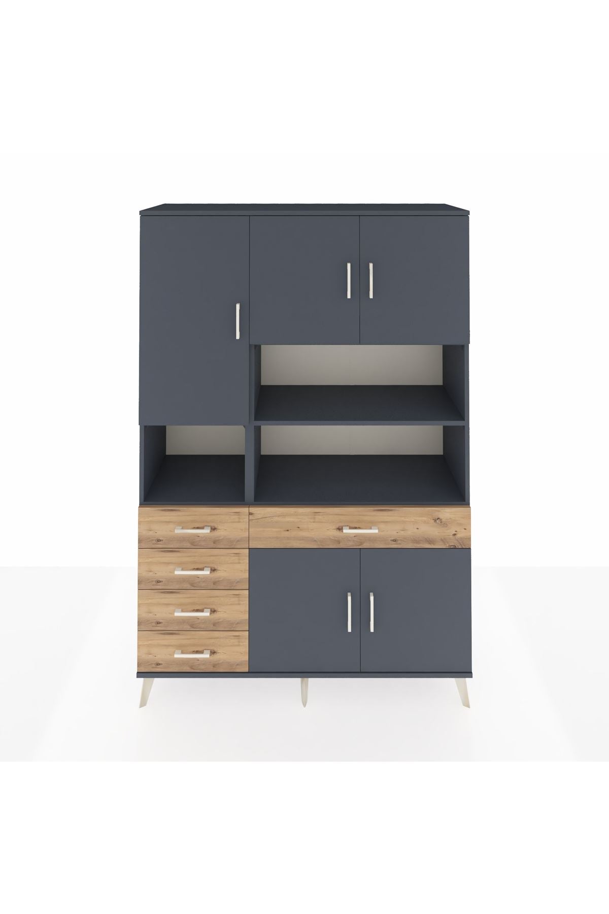 Hyperion Dolap 9 Raflı 5 Çekmeceli 5 Kapaklı 132x44x195 Antrasit-Antrasit/Çam