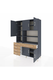 Hyperion Dolap 9 Raflı 5 Çekmeceli 5 Kapaklı 132x44x195 Antrasit-Antrasit/Çam