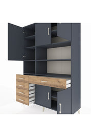 Hyperion Dolap 9 Raflı 5 Çekmeceli 5 Kapaklı 132x44x195 Antrasit-Antrasit/Çam