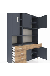 Hyperion Dolap 9 Raflı 5 Çekmeceli 5 Kapaklı 132x44x195 Antrasit-Antrasit/Çam