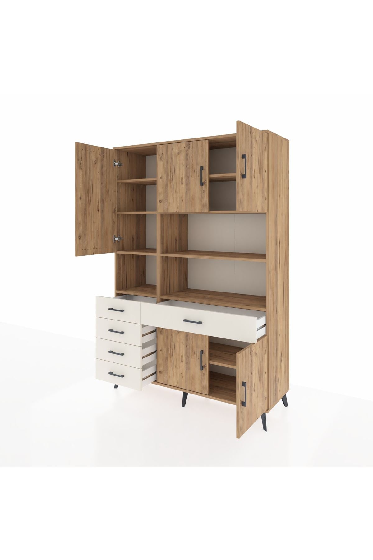 Hyperion Dolap 9 Raflı 5 Çekmeceli 5 Kapaklı 132x44x195 Çam-Çam/Aytaşı