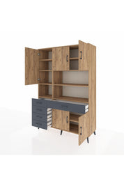 Hyperion Dolap 9 Raflı 5 Çekmeceli 5 Kapaklı 132x44x195 Çam-Çam/Antrasit