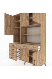 Hyperion Dolap 9 Raflı 5 Çekmeceli 5 Kapaklı 132x44x195 Çam-Çam/Çam