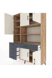 Hyperion Dolap 9 Raflı 5 Çekmeceli 5 Kapaklı 132x44x195 Çam-Aytaşı/Antrasit