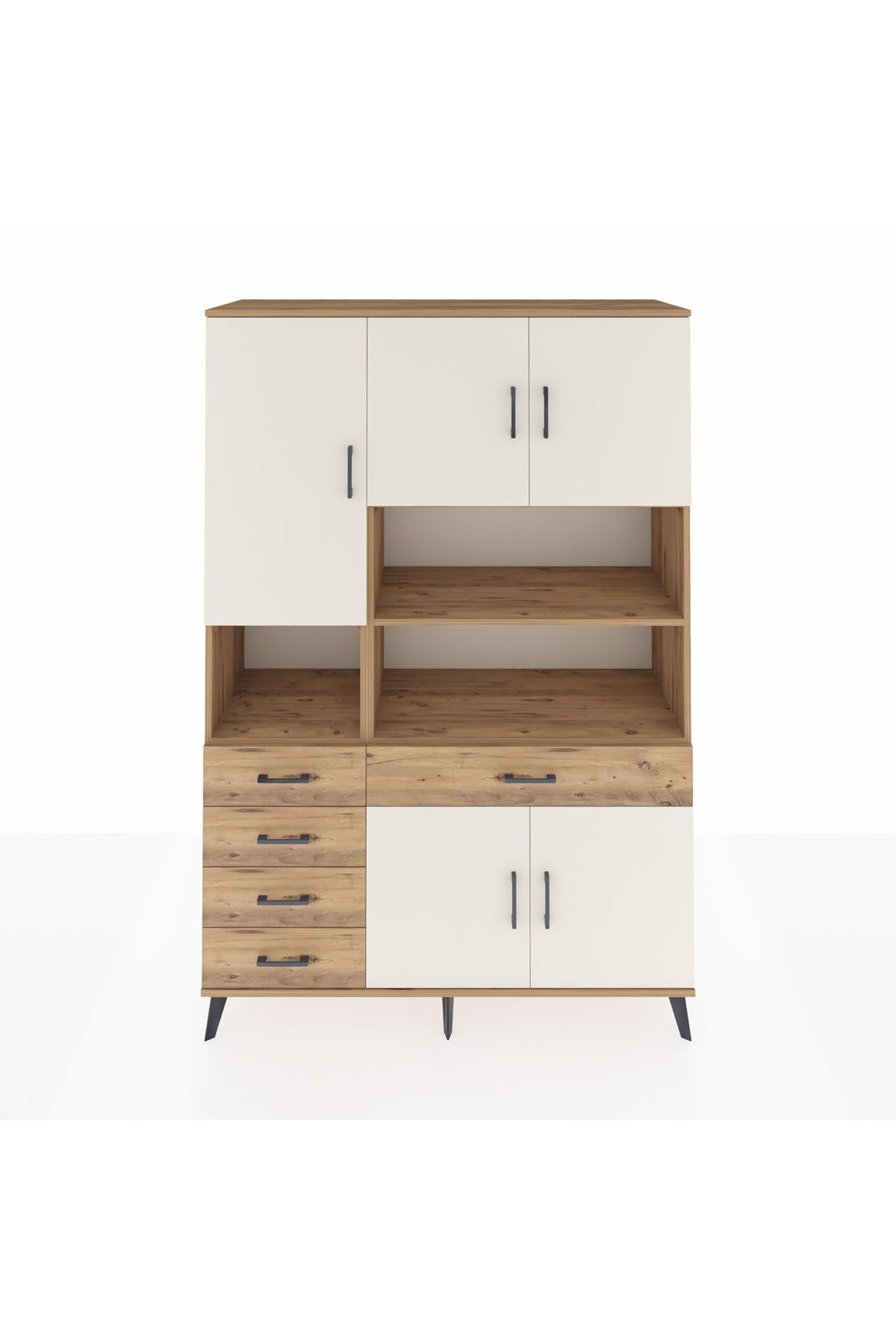 Hyperion Dolap 9 Raflı 5 Çekmeceli 5 Kapaklı 132x44x195 Çam-Aytaşı/Çam