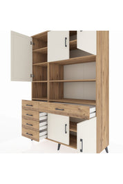 Hyperion Dolap 9 Raflı 5 Çekmeceli 5 Kapaklı 132x44x195 Çam-Aytaşı/Çam