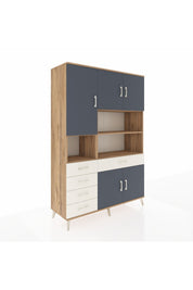 Hyperion Dolap 9 Raflı 5 Çekmeceli 5 Kapaklı 132x44x195 Çam-Antrasit/Aytaşı