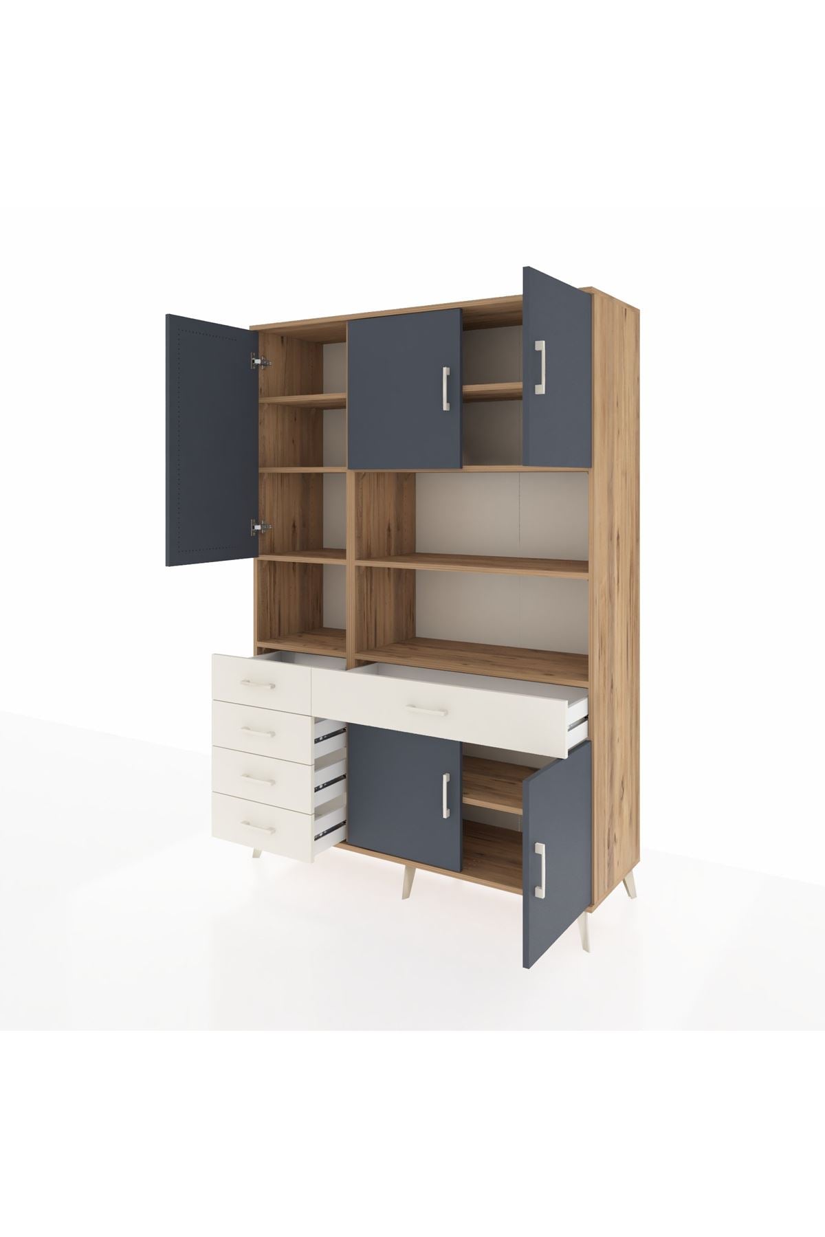 Hyperion Dolap 9 Raflı 5 Çekmeceli 5 Kapaklı 132x44x195 Çam-Antrasit/Aytaşı