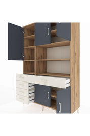 Hyperion Dolap 9 Raflı 5 Çekmeceli 5 Kapaklı 132x44x195 Çam-Antrasit/Aytaşı