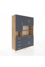 Hyperion Dolap 9 Raflı 5 Çekmeceli 5 Kapaklı 132x44x195 Çam-Antrasit/Antrasit