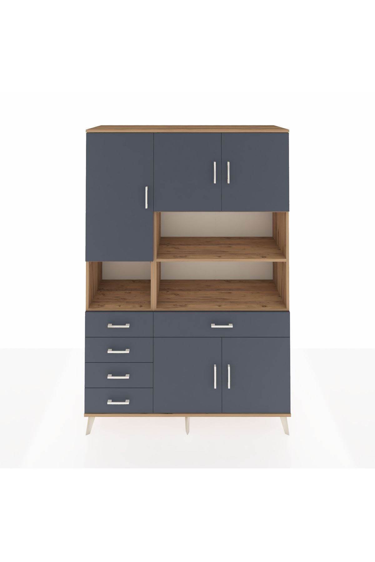 Hyperion Dolap 9 Raflı 5 Çekmeceli 5 Kapaklı 132x44x195 Çam-Antrasit/Antrasit