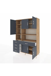 Hyperion Dolap 9 Raflı 5 Çekmeceli 5 Kapaklı 132x44x195 Çam-Antrasit/Antrasit