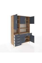 Hyperion Dolap 9 Raflı 5 Çekmeceli 5 Kapaklı 132x44x195 Çam-Antrasit/Antrasit