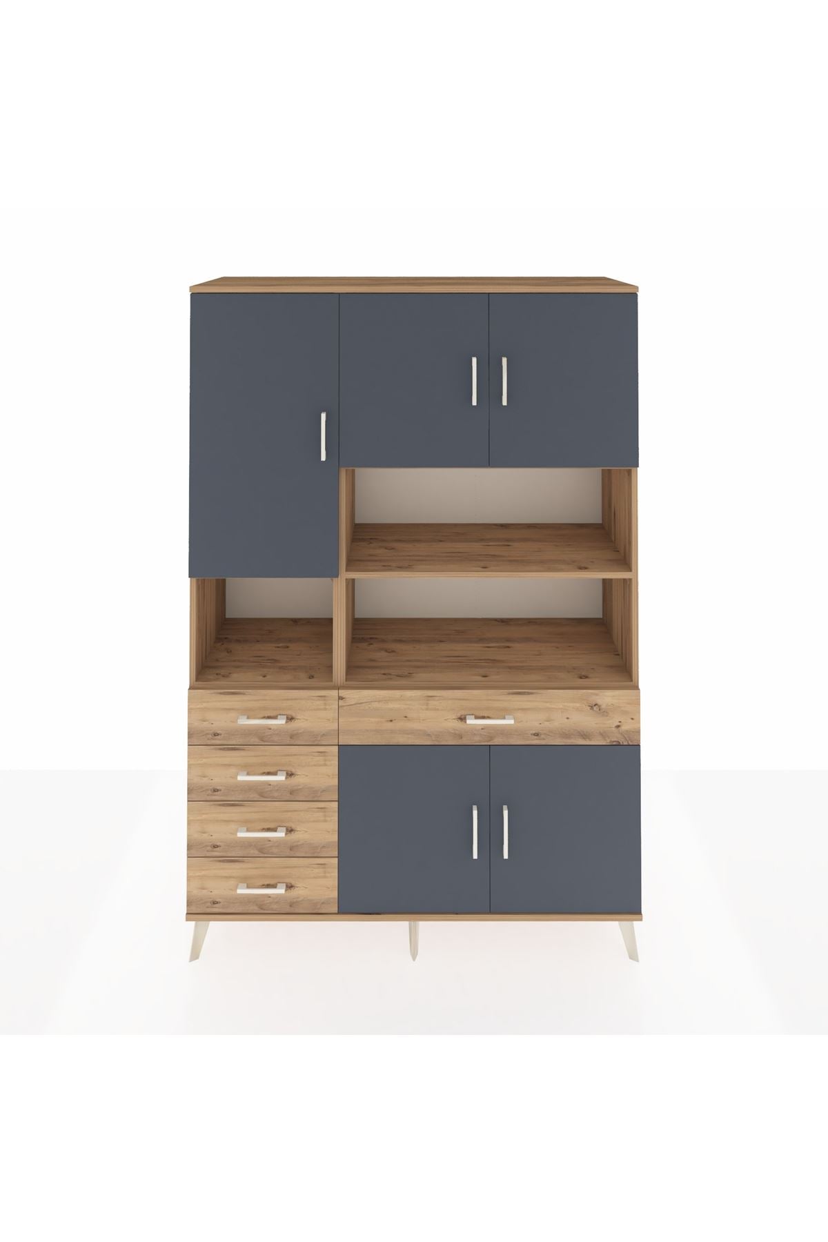 Hyperion Dolap 9 Raflı 5 Çekmeceli 5 Kapaklı 132x44x195 Çam-Antrasit/Çam