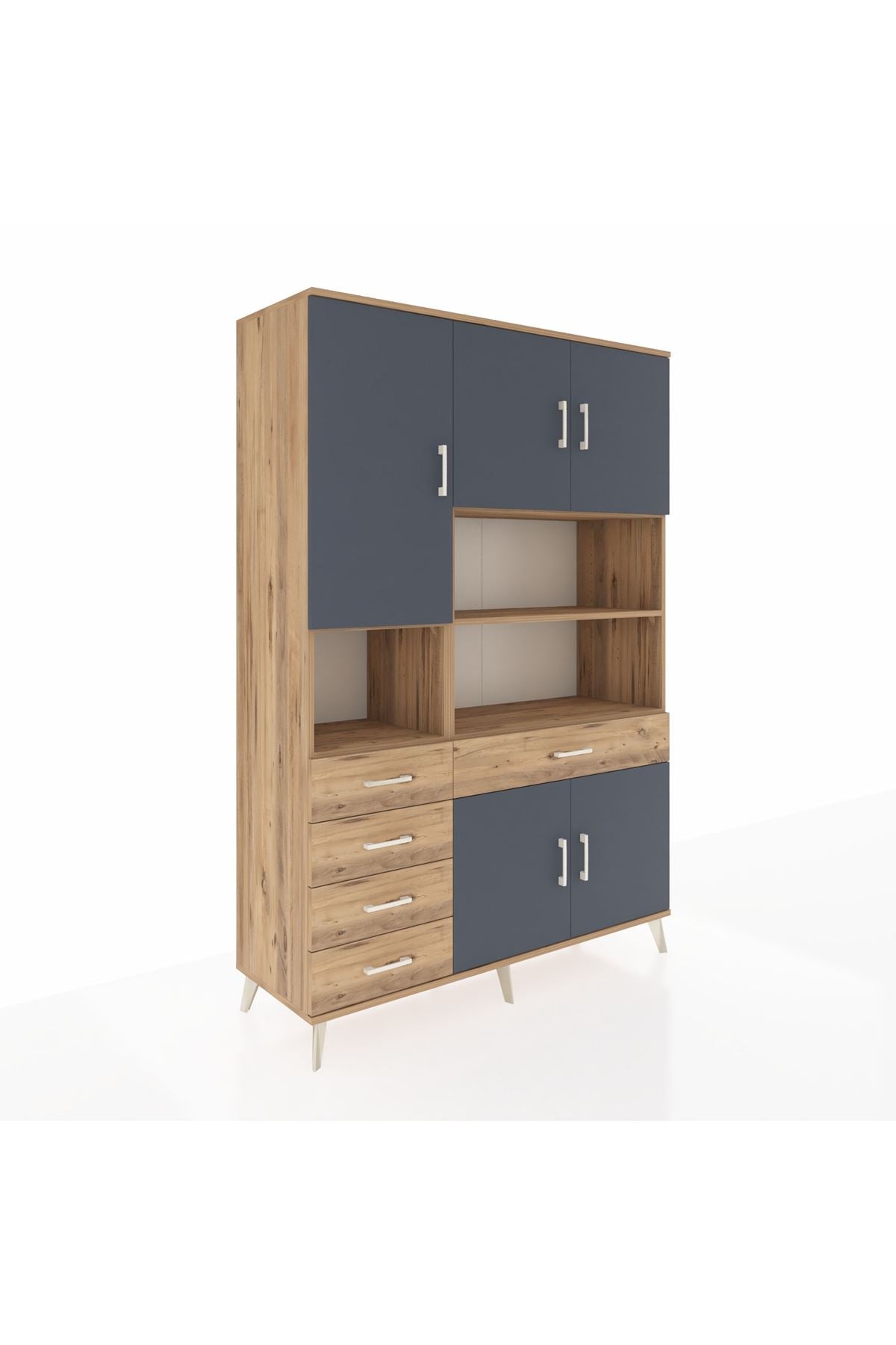 Hyperion Dolap 9 Raflı 5 Çekmeceli 5 Kapaklı 132x44x195 Çam-Antrasit/Çam