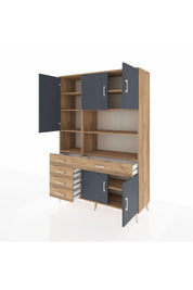 Hyperion Dolap 9 Raflı 5 Çekmeceli 5 Kapaklı 132x44x195 Çam-Antrasit/Çam