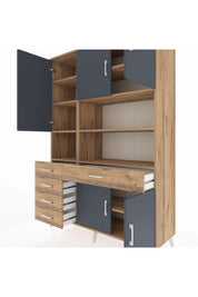 Hyperion Dolap 9 Raflı 5 Çekmeceli 5 Kapaklı 132x44x195 Çam-Antrasit/Çam