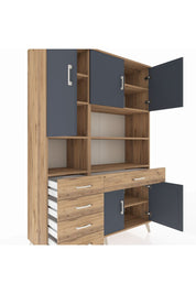 Hyperion Dolap 9 Raflı 5 Çekmeceli 5 Kapaklı 132x44x195 Çam-Antrasit/Çam