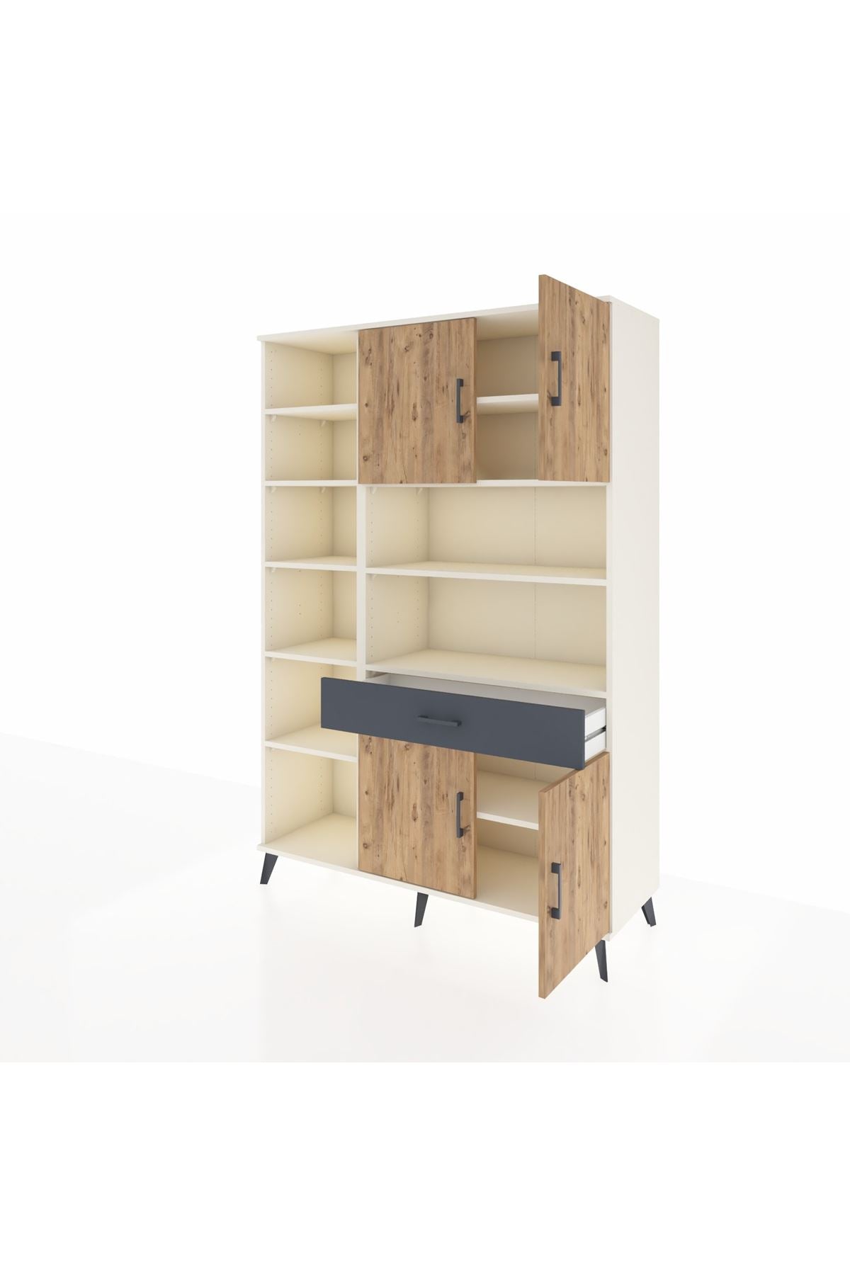 Hyperion Dolap 10 Raflı Tek Çekmeceli 4 Kapaklı 132x44x195 Aytaşı-Çam/Antrasit