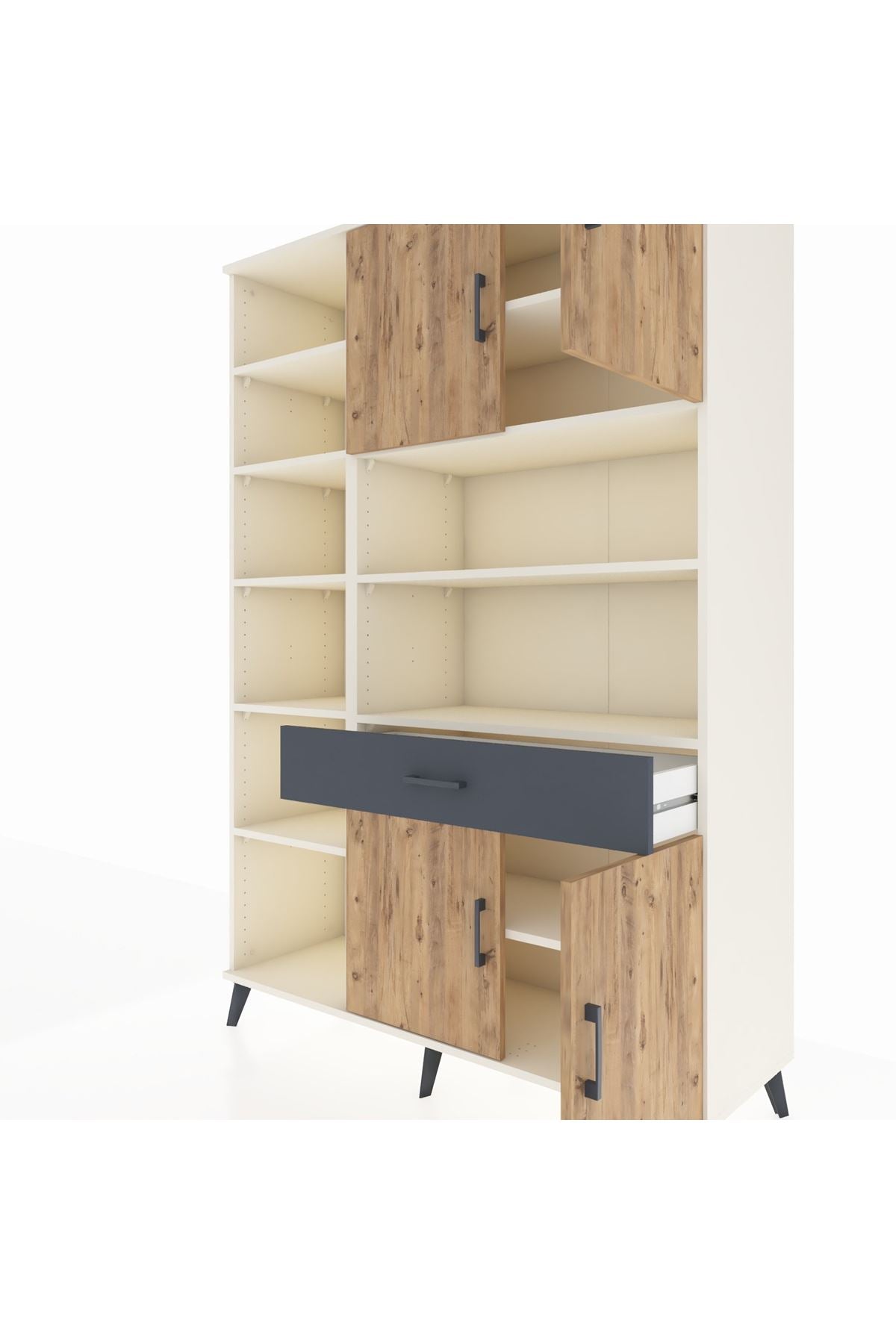 Hyperion Dolap 10 Raflı Tek Çekmeceli 4 Kapaklı 132x44x195 Aytaşı-Çam/Antrasit