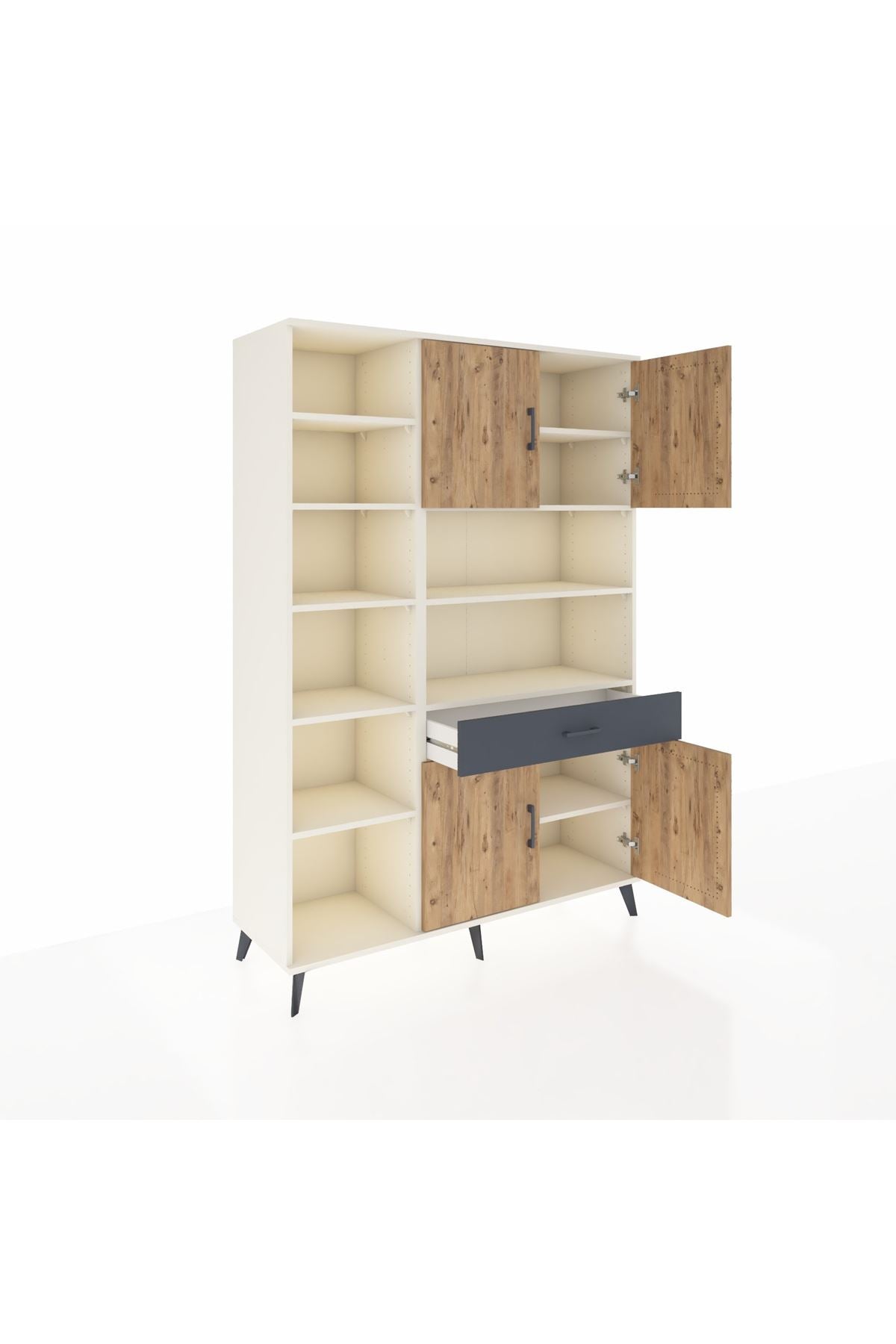 Hyperion Dolap 10 Raflı Tek Çekmeceli 4 Kapaklı 132x44x195 Aytaşı-Çam/Antrasit