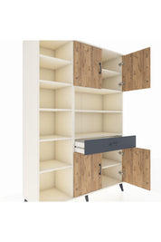 Hyperion Dolap 10 Raflı Tek Çekmeceli 4 Kapaklı 132x44x195 Aytaşı-Çam/Antrasit