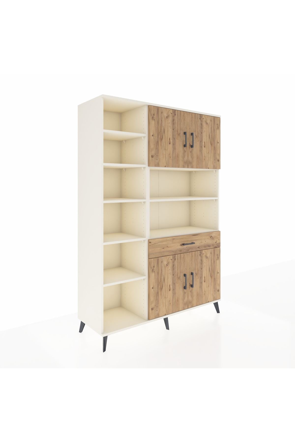 Hyperion Dolap 10 Raflı Tek Çekmeceli 4 Kapaklı 132x44x195 Aytaşı-Çam/Çam