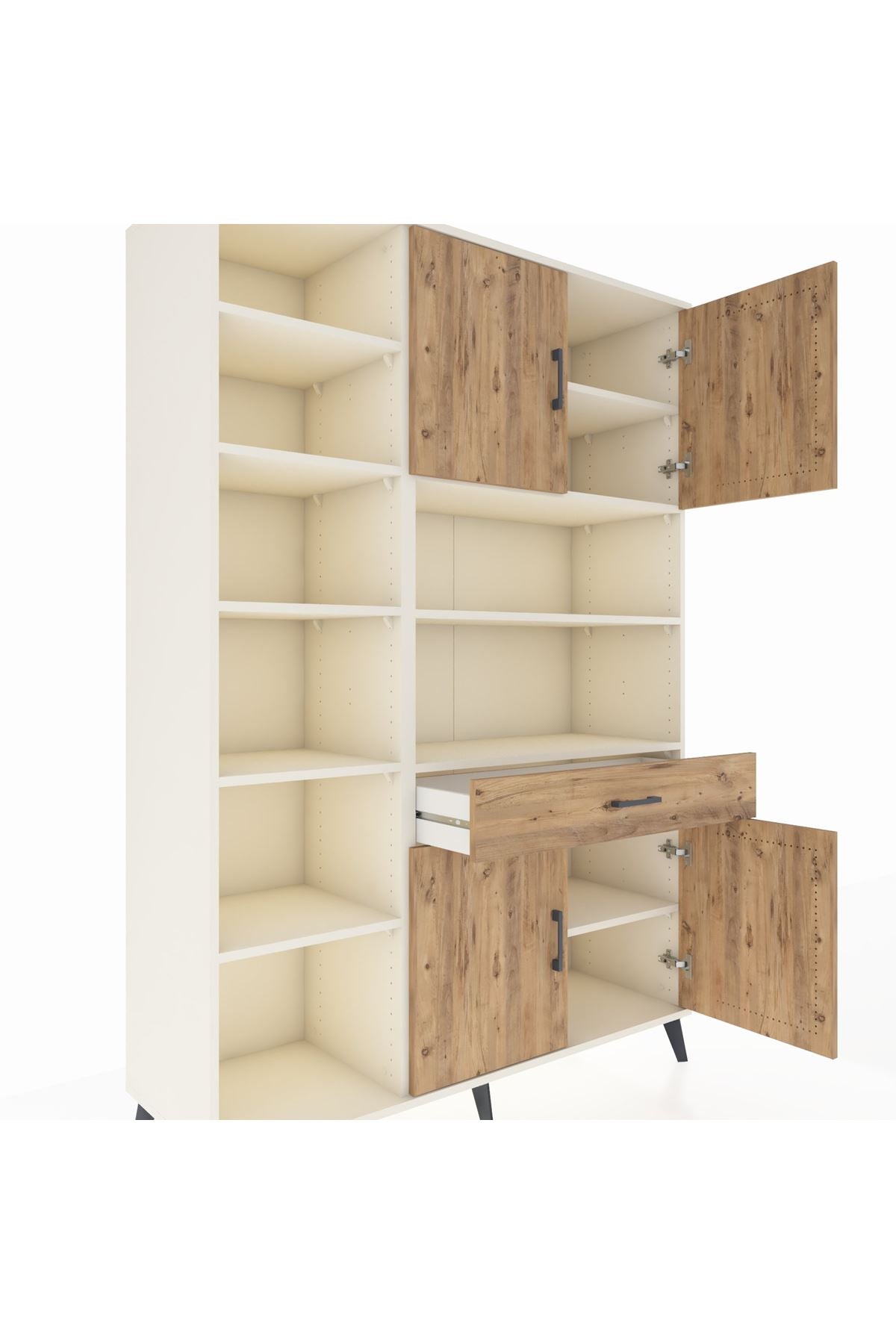 Hyperion Dolap 10 Raflı Tek Çekmeceli 4 Kapaklı 132x44x195 Aytaşı-Çam/Çam