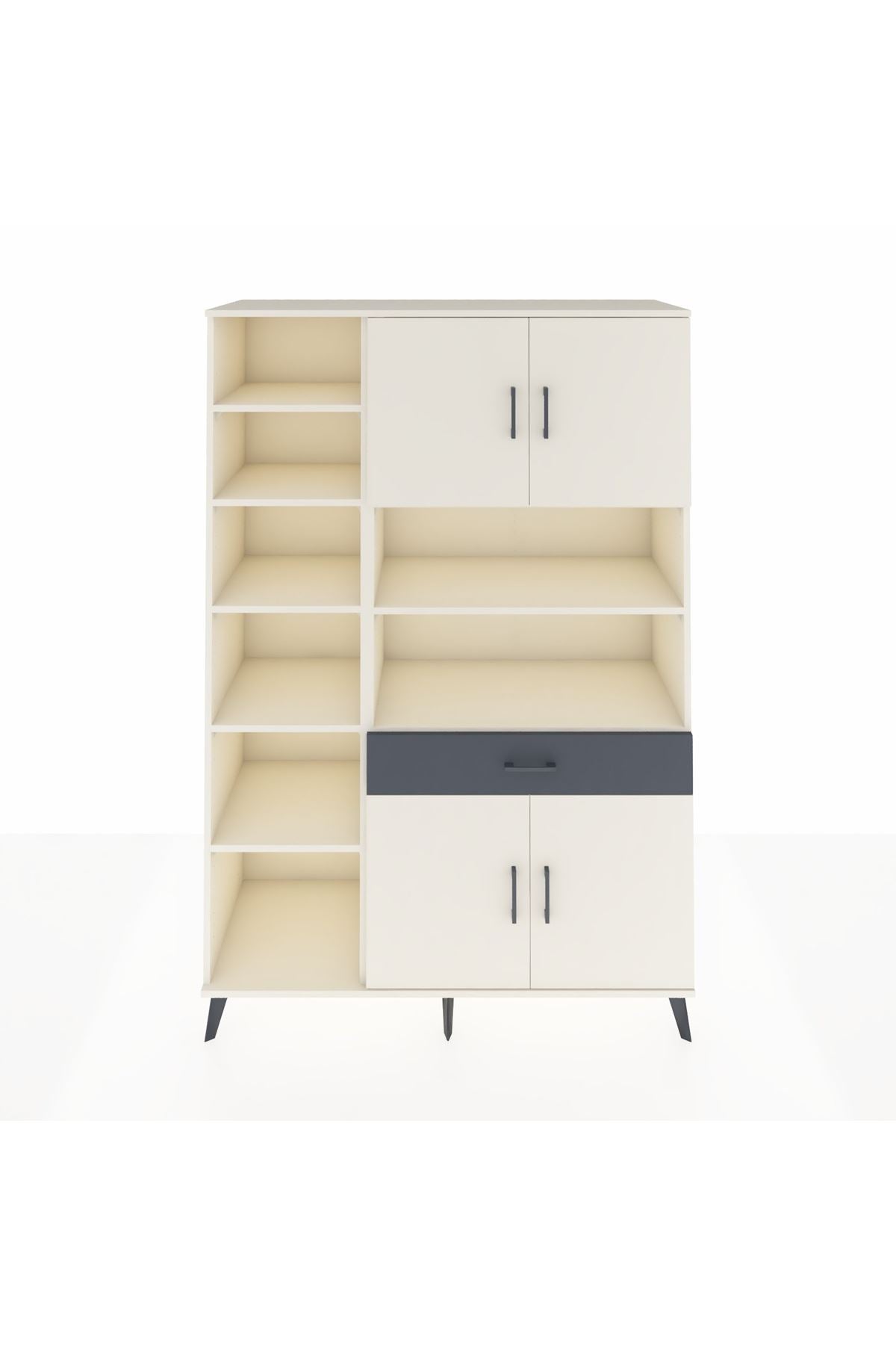 Hyperion Dolap 10 Raflı Tek Çekmeceli 4 Kapaklı 132x44x195 Aytaşı-Aytaşı/Antrasit