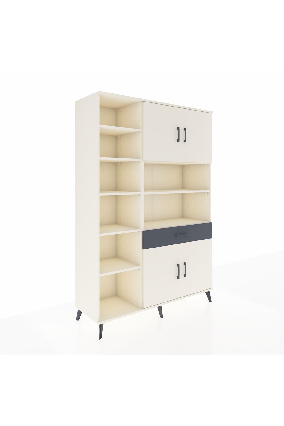 Hyperion Dolap 10 Raflı Tek Çekmeceli 4 Kapaklı 132x44x195 Aytaşı-Aytaşı/Antrasit