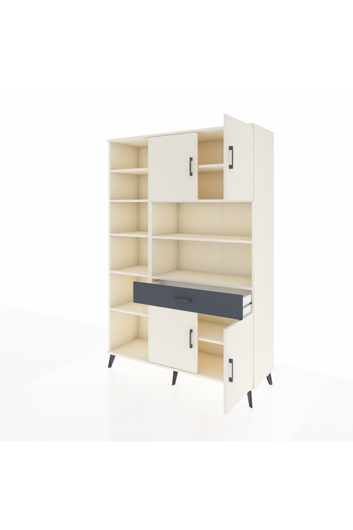 Hyperion Dolap 10 Raflı Tek Çekmeceli 4 Kapaklı 132x44x195 Aytaşı-Aytaşı/Antrasit