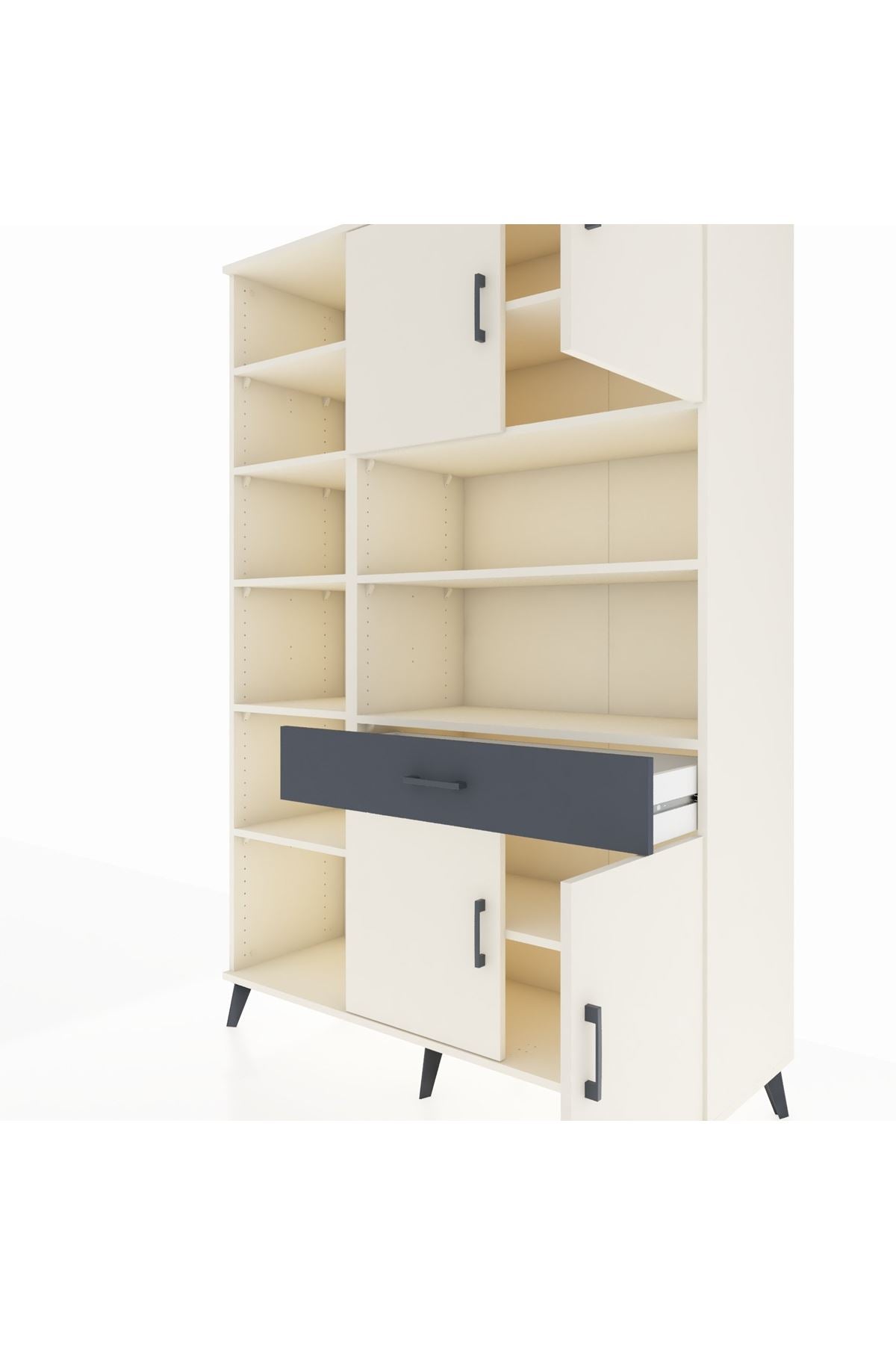 Hyperion Dolap 10 Raflı Tek Çekmeceli 4 Kapaklı 132x44x195 Aytaşı-Aytaşı/Antrasit