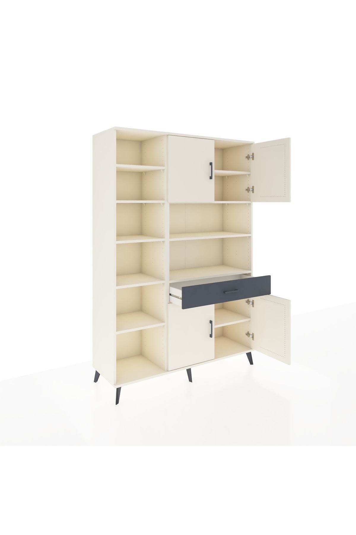 Hyperion Dolap 10 Raflı Tek Çekmeceli 4 Kapaklı 132x44x195 Aytaşı-Aytaşı/Antrasit