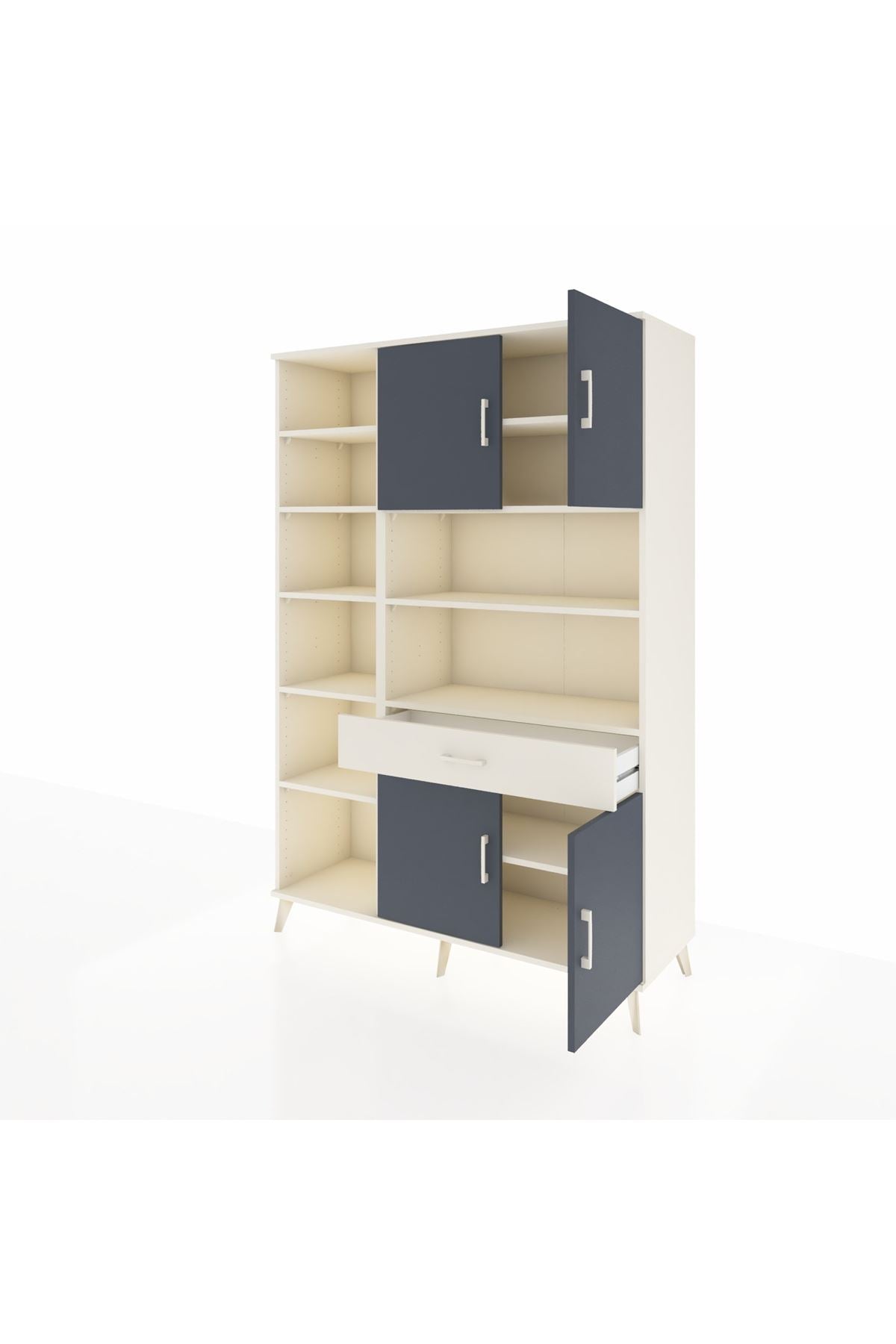 Hyperion Dolap 10 Raflı Tek Çekmeceli 4 Kapaklı 132x44x195 Aytaşı-Antrasit/Aytaşı